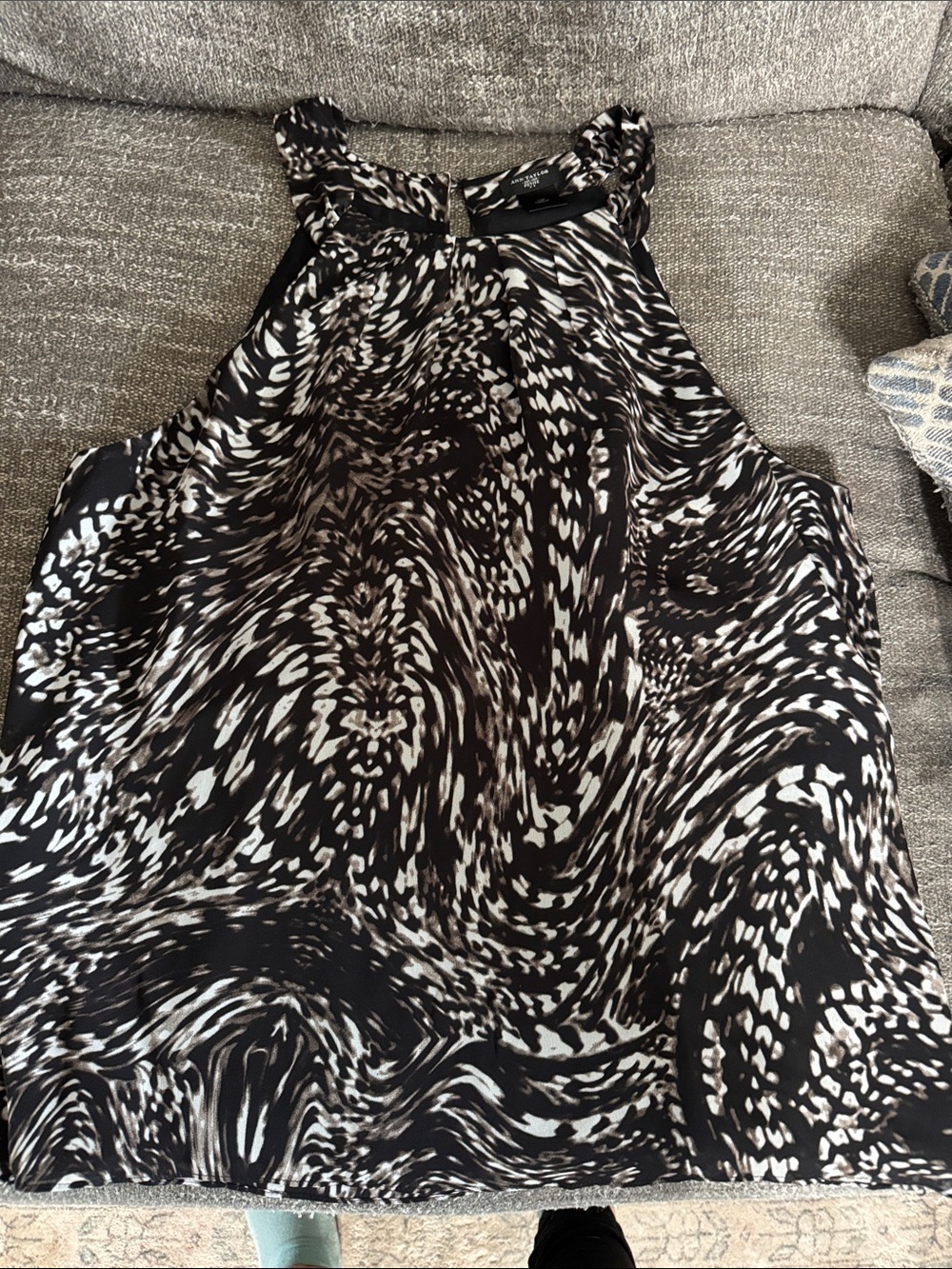 Ann Taylor Black and White Printed Halter Dress